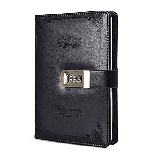 ARRLSDB Digital Password Journal with Lock, PU Leather Combination Lock Journal (Combination Lock Diary) A5 Password Notebook Retro Privacy Journals Locking Personal Diary (Black)