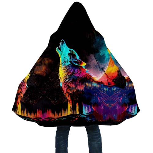 Wolf 3D Print Parka, Winter Warm Coat Faux Cashmere Hooded Jacket for Men, Novel Wolf Totem Cloak Outerwear3