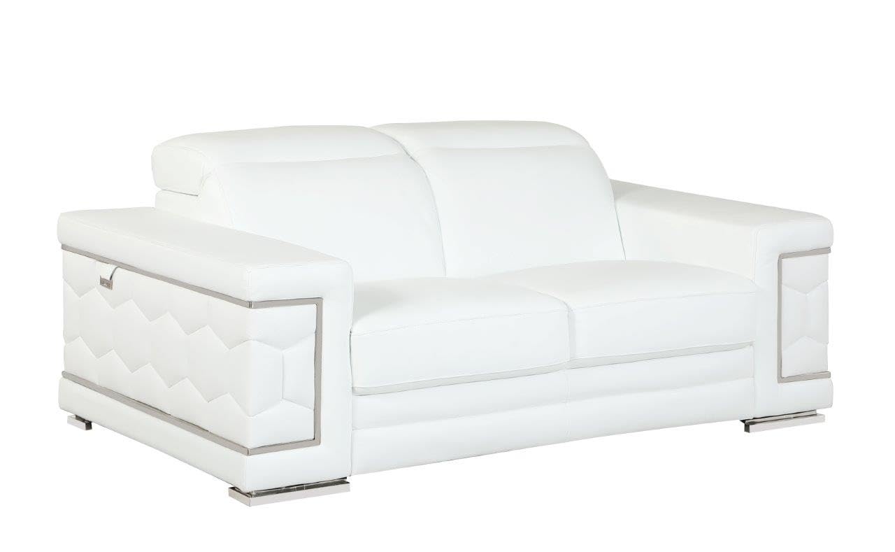 Blackjack FurnitureUsry Top Grain Italian Leather Loveseat with Multi-Position Adjustable Headrests, Elegant Contemporary Design with Chrome Trim and Durable Wood Frame, White