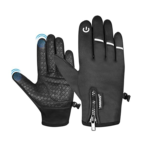 SAWANS Mens Cycling Gloves Thermal Winter Warm Gloves Touchscreen Adjustable Windproof Anti-Slip Women Shock Padded Bicycle Biking Gloves Outdoor Running Hiking (M, Black)