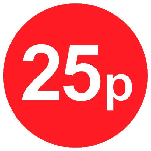 £ Red Price Stickers - 20mm, 25p, 200