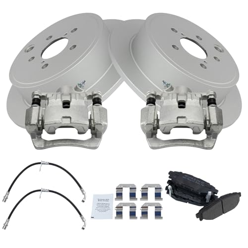 Image of TRQ Rear Brake Pad and Rotor Set Semi Metallic G Coated Rotors Calipers Compatible with 2010-2011 Subaru Impreza