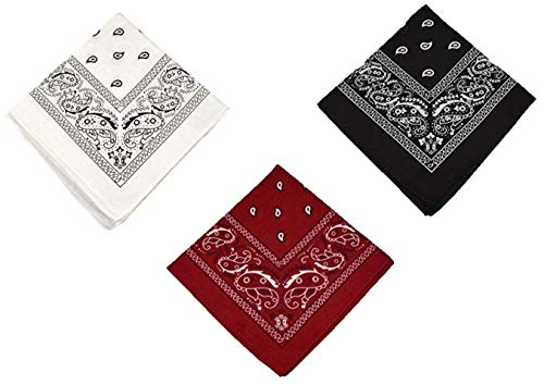 Kit Com 3 Lenços Bandanas - Preta, Branca e Marsala