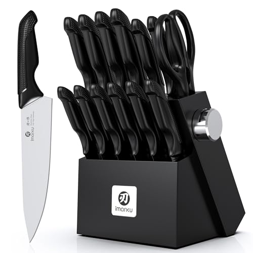 Image of imarku 14-Piece Premium Knife Block Set, Black Kitchen Knife Set with Block and Build-in Sharpener, High-Carbon Stainless Steel Knives for Lasting Sharpness, Dishwasher Safe, Gift for Men