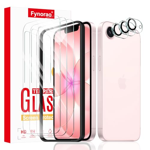Fynorao 3+3+1-Pack, Screen Protector and Camera Lens Protector for iPhone 16e/17e with Installation Alignment Aid, Tempered Glass Film, Impact-Protection, HD, Anti-Scratch, 9H Hardness