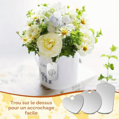 pclapora 24 Pièces Étiquettes Vierges en Acier Inoxydable, Étiquettes d'Estampage Vierges, Redondo Rectangular en Forma de Corazón en Blanco Colgante Llavero pour DIY Porte-Clés, Chien Plaque – vue 5