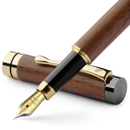 Wordsworth & Black Fountain Pen Set, Luxury Bamboo Wood - Fine Nib, Gift Case; Includes 6 Ink Cartridges, Ink Refill Converter -Journaling, Calligraphy; Drawing, Smooth Writing [Brown Wood]
