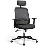 MELOKEA Bürostuhl Mit Hoher Lehne, Ergonomischer Schreibtischstuhl hat Verstellbarer Lordosenstütze, Kopfstütze und Armlehne, Höhenverstellung und Wippfunktion, Rückenschonend, Bis 150kg Belastbar