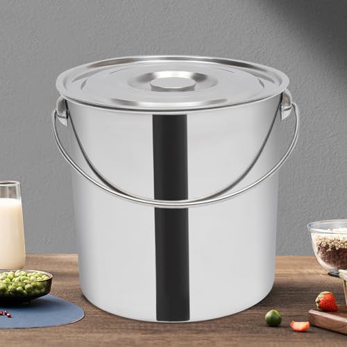 CHALIGHT Extra Thick 20L Stainless Steel Barrel Bucket with Lid, Milk Can, Food & Water Storage, Wine Pail, Champagne Cooler, Kitchen Bucket