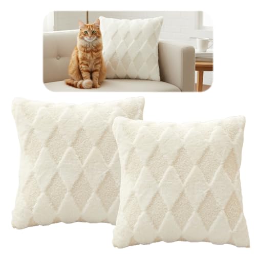 Alyxen Lot de 2 Housses de Coussin en Peluche en Fausse Fourrure Housse de Coussin décorative Douce à Rayures moelleuses pour Coussin de Chambre à Coucher...