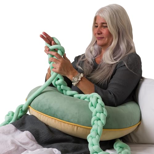 Valari Legendary Pillow Reading, Gaming, & Crochet Support Pillow Ergonomic Arm Pillow for Adults with a Breathable, Machine-Washable Cover Computer Pillow Made with Dacron Filling (Sage & Yellow)