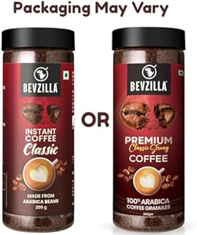 Bevzilla 400 Gram (200GMx2) Classic Instant Coffee Powder | Arabica Beans | Perfact For Espresso, Latte & Cappucino | Enjoy Hot & Cold