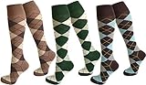 klimaregulierend normani 3 Paar Kniestrümpfe für Mädchen und Damen (Karo Design) Farbe Farbset 3 Größe 43-46