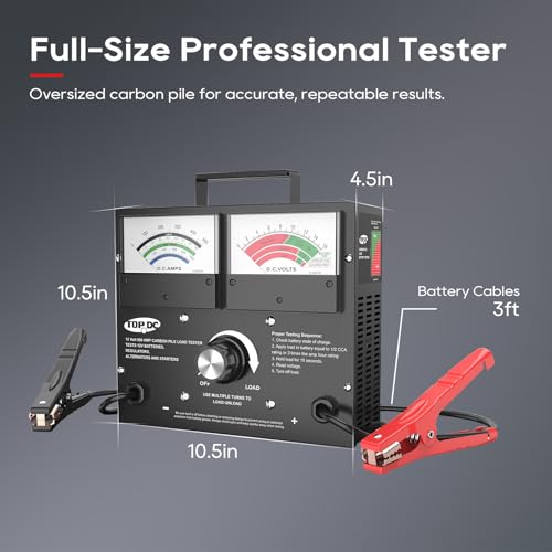 Image of TOPDC Professional 500A Carbon Pile Battery Load Tester, Heavy-Duty 12V Automotive Battery & Alternator Tester for Cars, Trucks, SUVs, up to 1000 CCA