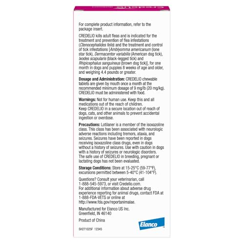 Credelio (lotilaner) Tick & Flea Treatment + Flea Infestation Protection for Dogs 6.1-12.0 lbs. (1 Tablet)