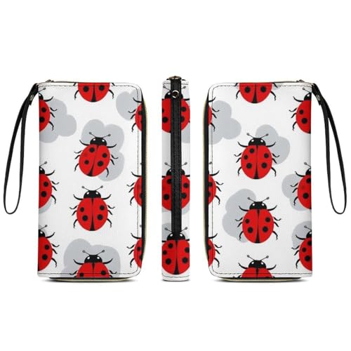 Fashion Decor Wallet, Long PU Zipper Wallet, Travel Purse Fashion Design, Huge Storage Capacity Purse With Rope Red Black Dots Ladybugs Pattern3