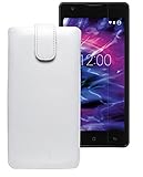 Favory Tasche Leder Etui / Medion E5020 / ECHT Ledertasche Hülle Schutzhülle (Lasche mit Rückzugfunktion) weiss