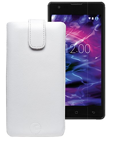 Favory Tasche Leder Etui / Medion E5020 / ECHT Ledertasche Hülle Schutzhülle (Lasche mit Rückzugfunktion) weiss