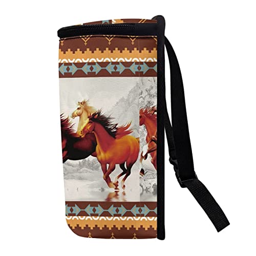 Image of Talayituse Aztec Horse Print Car Trash Can with Adjustable Straps, Southwest American Tribal Car Trash Bag Bin Car Garbage Bag Multipurpose Storage Box for Vehicle Travel Camping Picnicing