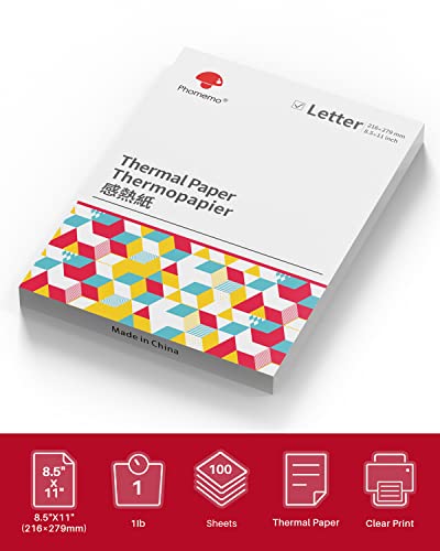 Phomemo Portable Printer Wireless For Travel, [New] M08F-Letter Bluetooth Mobile Printer Support 8.5" X 11" Us Letter, No-Ink Thermal Compact Printer, With 1 Box Of 100 Original Letter Thermal Papers #TOP4