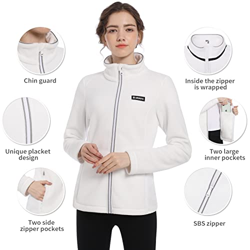 Alblanc Fleece Jacket Women,Lightweight Soft Full Zip Polar Fleece Jacket,Womens Fleece Jacket Zip Up With Zipper Pockets,White M #TOP4