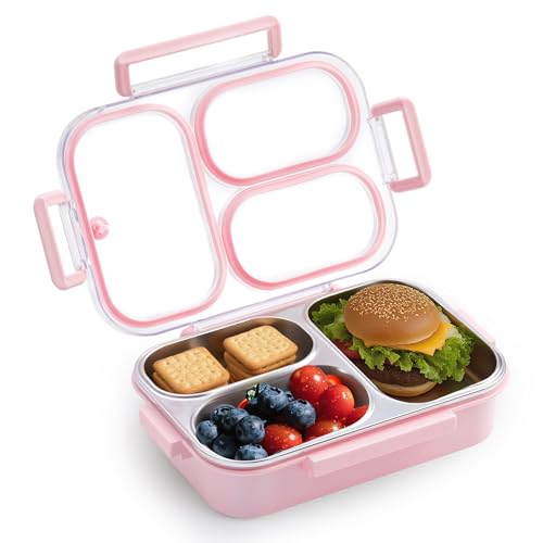 Kabbas Stainless Steel Bento Box Kids & Adults - 25 oz Leakproof Lunch Box with 3 Compartments,...