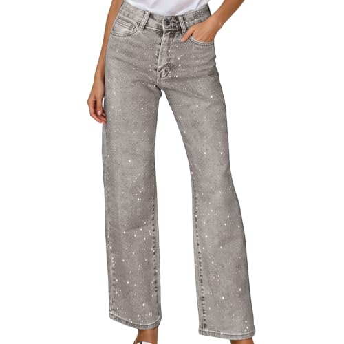 Generisch Glitzer Jeans Damen - Glitter Hose mit Strasssteinen Lang...