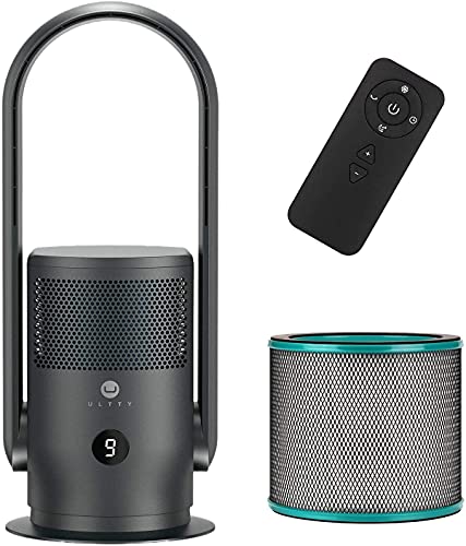 ULTTY Bladeless Tower Fan and Air Purifier in one, 90Â° Oscillating Bladeless Fan with Remote, Touch, 8H Timer, Floor Fans for Bedroom Whole Room Home Office, Black