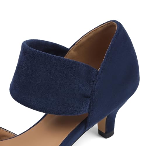 Image of Pointed Toe Low Kitten Heels Women Ankle Strap Slip on Pumps | Closed Toe, 2.2 Inch short heels,Synthetic Upper /Suede,Bridal Dress Shoes - 8 Colors, Wedding, Party and Formal Events