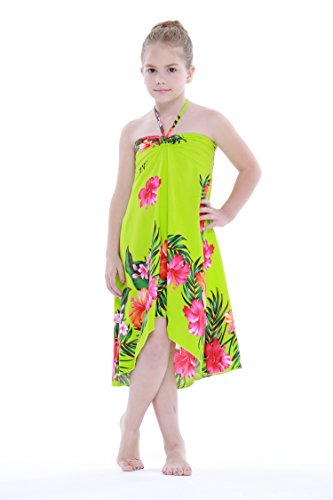 Girl Hawaiian Butterfly Dress In Lime Green Floral Size 4 #TOP5
