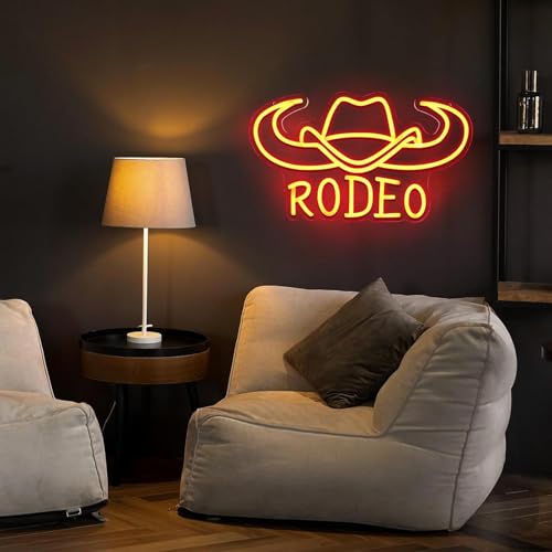 Image of Pinlangdou Rodeo Cowboy Neon Signs Western Cowboy Neon Light for Bedroom, Man Cave, Bar, Game Room, West Wall Decor Best Gift for Kids Friends Loved Ones 16 * 9.3