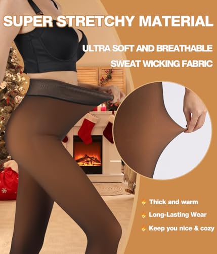 MERYLURE Fleece Lined Tights Women Fake Translucent Winter Warm Thick Pantyhose Thermal Sheer Leggings for All Skin Tone3