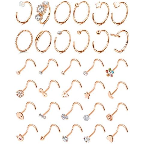 Drperfect 20G Stainless Steel Nose Rings L Screw Bone Nose Ring Studs Nose Ring Hoop Nose Piercing Jewelry for Men Women Cover