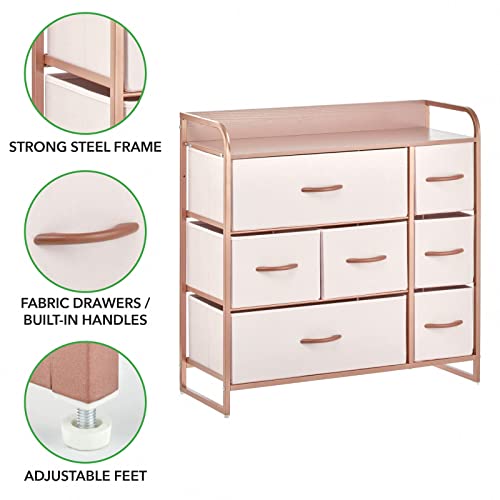 Mdesign 30.9" High Steel Frame/Wood Top Storage Dresser Furniture Unit With 7 Removable Fabric Drawers - Large Bureau Organizer For Bedroom, Living Room, Closet - Pink/Rose Gold #TOP4