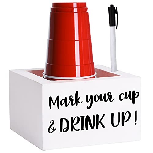 Single Cup Holder with Marker Slot Party Cup Dispenser Mark Your Cup and Drink Up Drink Dispensers for Parties Housewarming Hostess Gift Cup Holder Countertop 2 Sides Designs