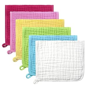 Hicarer 6 Pieces Large 20 x 10 Inch Muslin Burp Cloths Multi-Colors Muslin Washcloths Baby Burping Cloth Diapers 6…