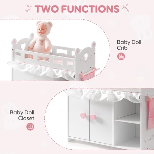 ROBUD Baby Doll Crib, Wooden Doll Bed, Baby Crib Toy with Storage, Bedding, Storage Bag and 3 Hooks, 18-21 inch Doll Accessories, Girl Doll Furniture Ages 3+ (White) by ROBUD - Image 7