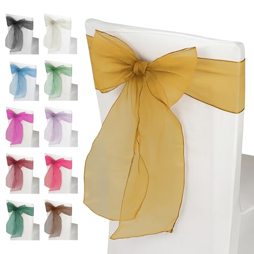 Trimming Shop Lamette Shoporganza Fusciacche Sedia Cover Colori Assortiti Fuller Fiocco Nastro per Matrimonio, Banchetto, Compleanno, Evento Decorazione, 17cm x 280cm - Dorato, 1pc