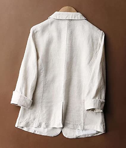 Womens Casual Solid Cotton Linen 3/4 Sleeve Short OL Work Blazer Jacket Coat3