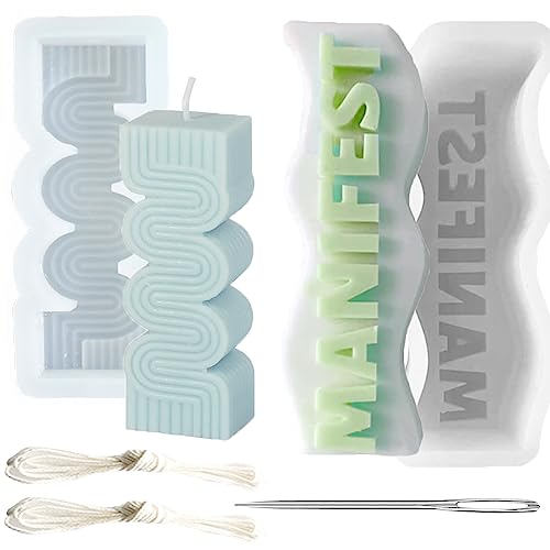 Nimozekd Molde de vela de silicone com letra do alfabeto de onda manifesto molde geométrico de colun