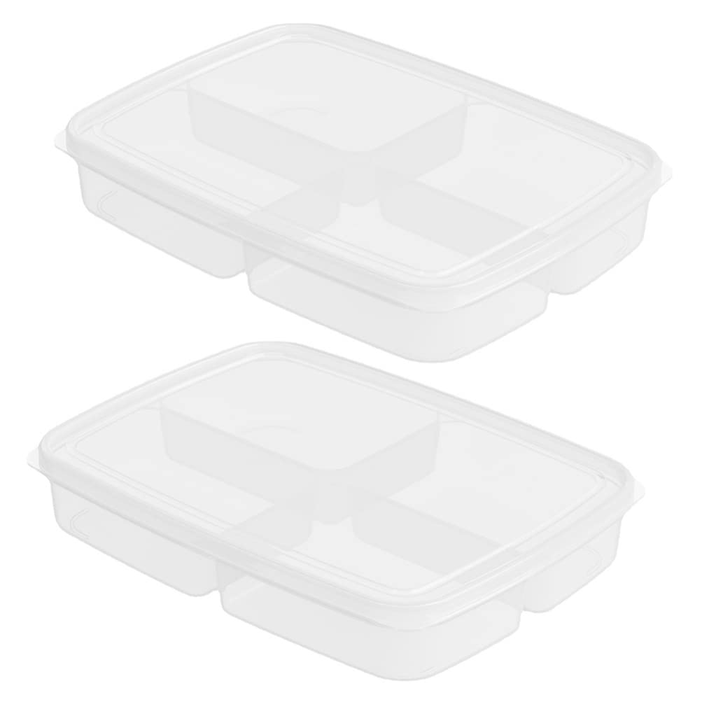 Refrigerator Divided Food Storage Box: 2Pcs Bacon Keeper Cold Meat Deli Saver Cheese Food Storage Container with Lid for Fridge Shallow Low Profile Cookie Holder