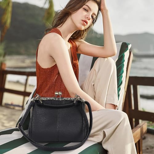 TENDYCOCO Retro Damen Umhängetasche Aus Pu Leder Schwarz 9X9X4 Zoll Vintage Schultertasche Für Alltag Arbeit Freizeit