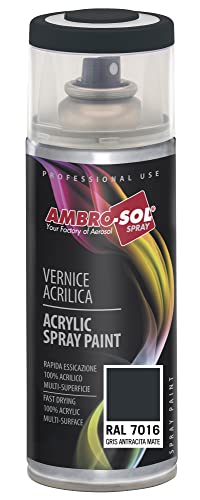 AMBRO-SOL - Pintura acrílica en spray, color Gris Antracita Mate, RAL 7016, resultado profesional en múltiples superficies, exteriores e interiores, 400 ml