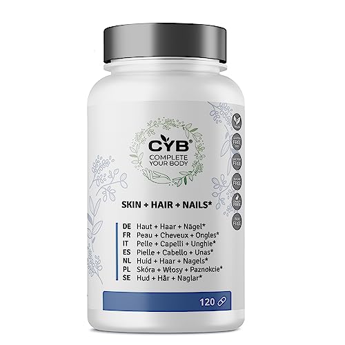 CYB Capelli Pelle Unghie - 120 Capsule, 4 Mesi - Biotina, Zinco, Vitamina C e B12-1 Capsula al Giorno - Vegan, Senza Glutine e Lattosio