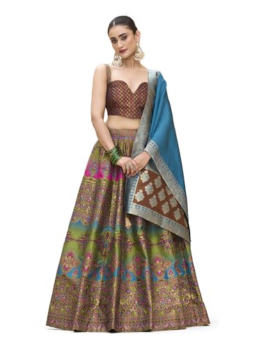 Image of PURVAJA Women's Kanjiwaram Semi-Stitched Lehenga choli
