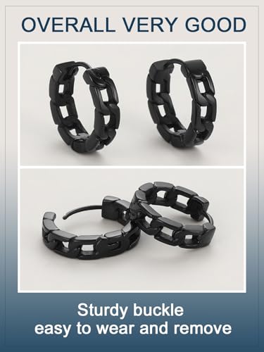 ChainsProMax Hoop Earrings for Men, Chain/Norse Viking/Skull Men's Earrings Cuban Link Hypoallergenic Vintage Huggie Mens Earrings Hoops, Stainless Steel/Gold Plated/Black-with Gift Box4