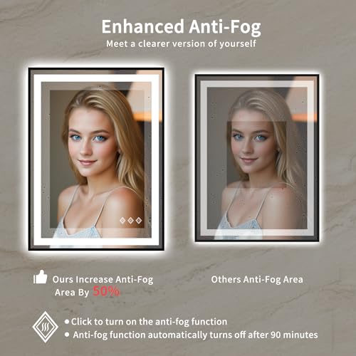 Vanpokins VPGFB001 Led Bathroom Mirror, 24X32 Inch Black Framed Gradient Front And Backlit Led Mirror For Bathroom, 3 Colors Dimmable Cri>90, Ip54 Enhanced Anti-Fog Wall Mounted Lighted Vanity Mirror thumb #5