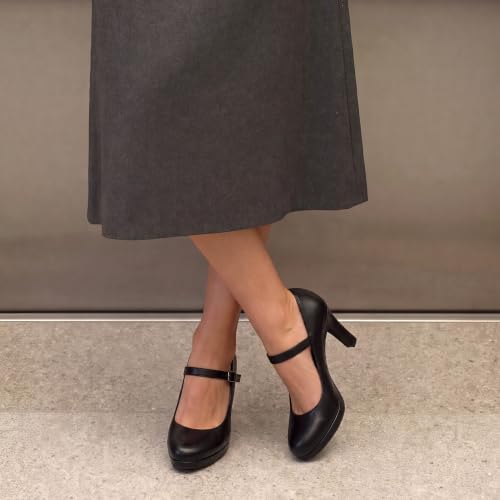 Image of DREAM PAIRS Womens Dressy High Heels Mary Jane Pumps | 3.5 inch high paltform heel with 3D arch support memory foam resilient latex insole anti-slip grippy TPR sole closed round toe