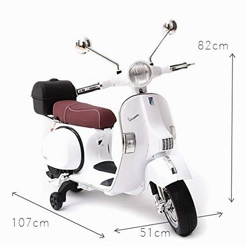 ATAA CARS Vespa Classica 12V Piaggio - Bianco- - Moto elettrica per Bambini Fino a 7 Anni. Batteria 12v Portapacchi in Omaggio
