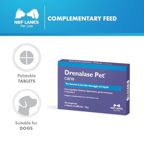 NBF Lanes | Drenalase Pet Hund, 30 nicht teilbare Tabletten mit modifizierter Freisetzung zur Förderung der normalen Entwässerung von Flüssigkeiten